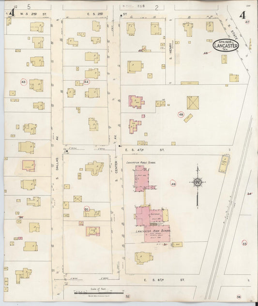 Sanborn Fire Insurance Map from Lancaster, Dallas County, Texas (1939), Sheet #0004 - Historic Sanborn Fire Insurance Map Print, vintage old map wall art, antique decor, genealogy gift, Texas Texas map