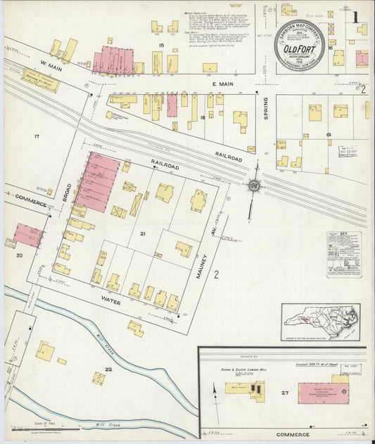 Sanborn Fire Insurance Map from Old Fort, Mcdowell County, North Carolina (1918), Sheet #0001 - Historic Sanborn Fire Insurance Map Print, vintage old map wall art, antique decor, genealogy gift, North Carolina North Carolina map