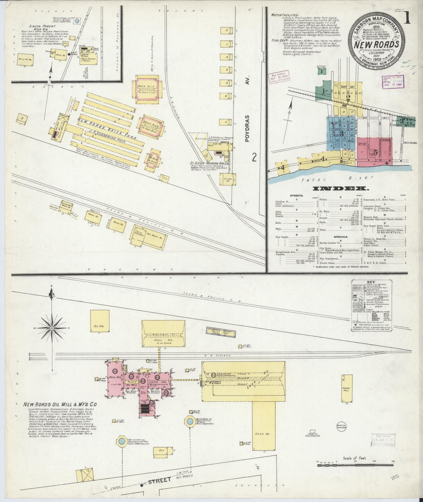 Sanborn Fire Insurance Map from New Roads, Pointe Coupee Parish, Louisiana. (1909) – Historic Sanborn Fire Insurance Map Print