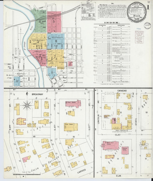 Sanborn Fire Insurance Map from Niles, Berrien County, Michigan (1900), Sheet #0001 - Historic Sanborn Fire Insurance Map Print, vintage old map wall art, antique decor, genealogy gift, Michigan Michigan map