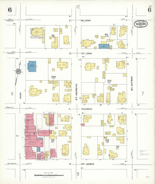 Sanborn Fire Insurance Map from Tarboro, Edgecombe County, North Carolina (1923), Sheet #0006 - Historic Sanborn Fire Insurance Map Print, vintage old map wall art, antique decor, genealogy gift, North Carolina North Carolina map