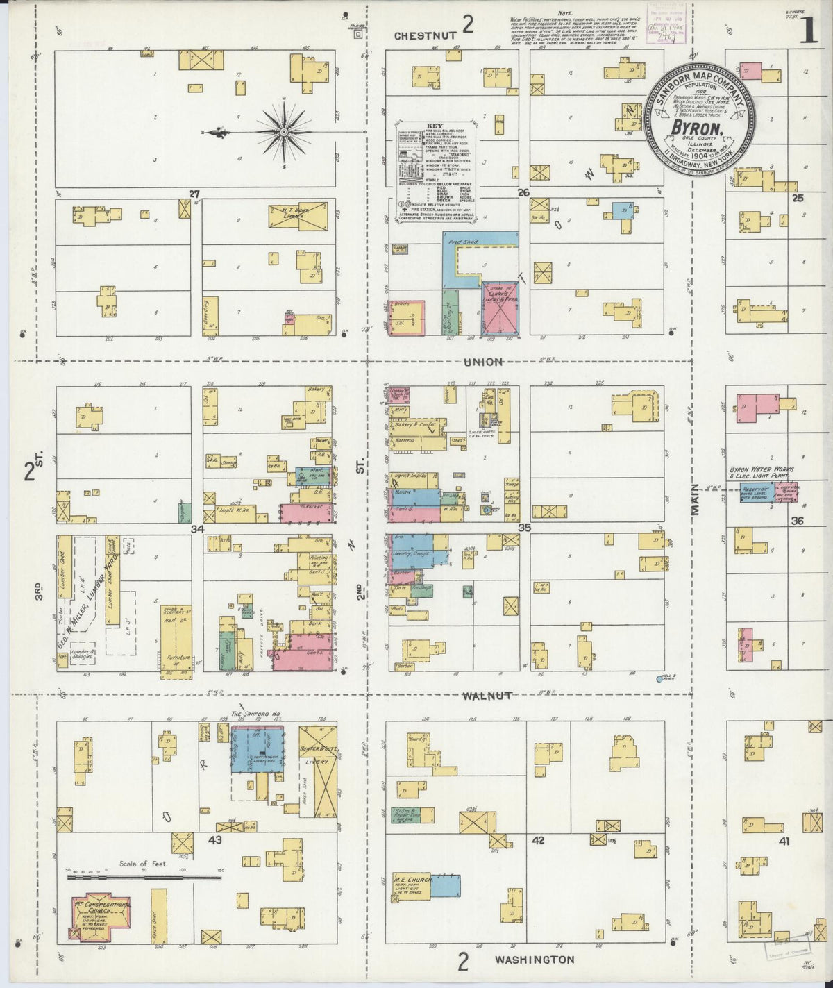 Sanborn Fire Insurance Map from Byron, Ogle County, Illinois (1904), Sheet #0001 - Complete Map Set gallery image, historic Sanborn map, vintage wall art, Illinois Illinois