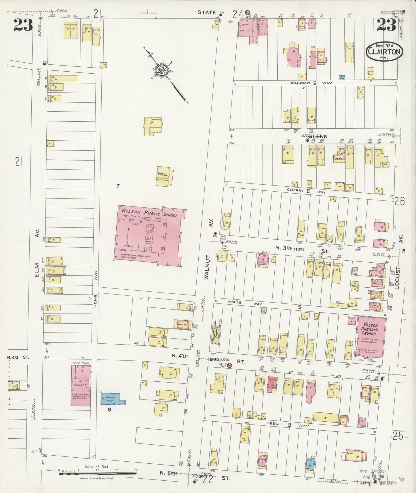 Sanborn Fire Insurance Map from Clairton, Allegheny County, Pennsylvania (1924), Sheet #0023 - Historic Sanborn Fire Insurance Map Print, vintage old map wall art, antique decor, genealogy gift, Pennsylvania Pennsylvania map
