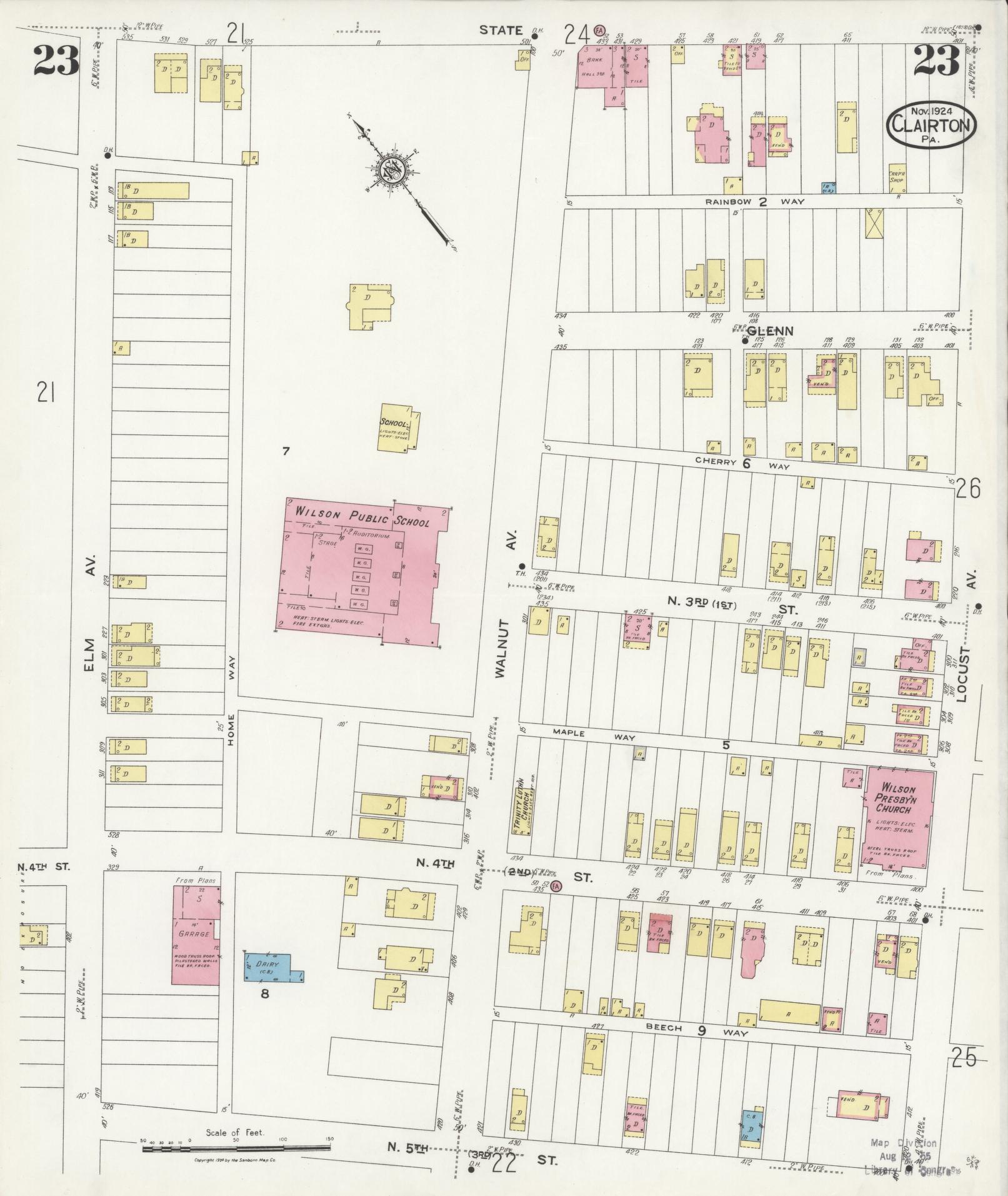 Sanborn Fire Insurance Map from Clairton, Allegheny County, Pennsylvania (1924), Sheet #0023 - Historic Sanborn Fire Insurance Map Print, vintage old map wall art, antique decor, genealogy gift, Pennsylvania Pennsylvania map