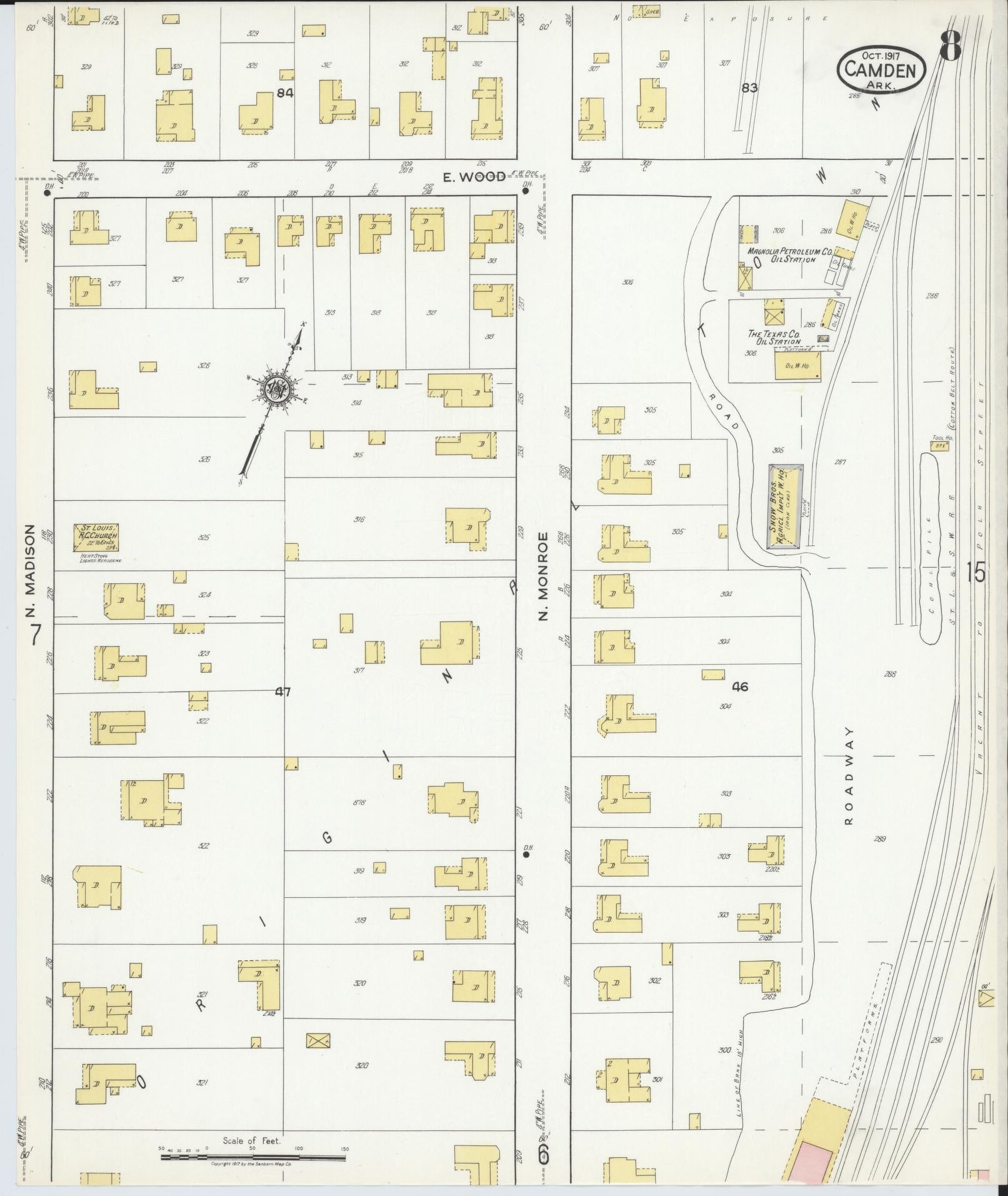 Sanborn Fire Insurance Map from Camden, Ouachita County, Arkansas (1917), Sheet #0008 - Complete Map Set gallery image, historic Sanborn map, vintage wall art, Arkansas Arkansas