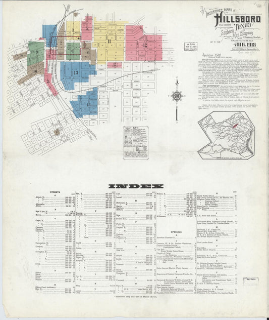 Sanborn Fire Insurance Map from Hillsboro, Hill County, Texas (1918), Sheet #0001 - Complete Map Set gallery image, historic Sanborn map, vintage wall art, Texas Texas