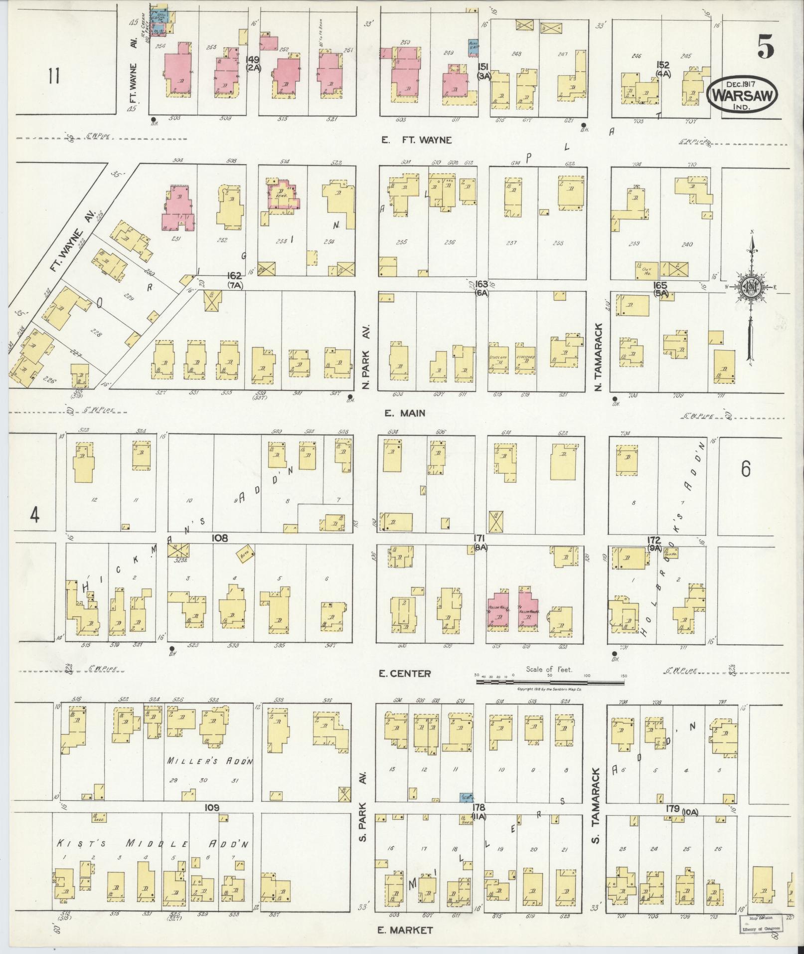 Sanborn Fire Insurance Map from Warsaw, Kosciusko County, Indiana (1917), Sheet #0005 - Complete Map Set gallery image, historic Sanborn map, vintage wall art, Indiana Indiana