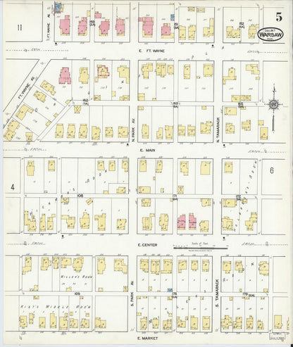 Sanborn Fire Insurance Map from Warsaw, Kosciusko County, Indiana (1917), Sheet #0005 - Complete Map Set gallery image, historic Sanborn map, vintage wall art, Indiana Indiana
