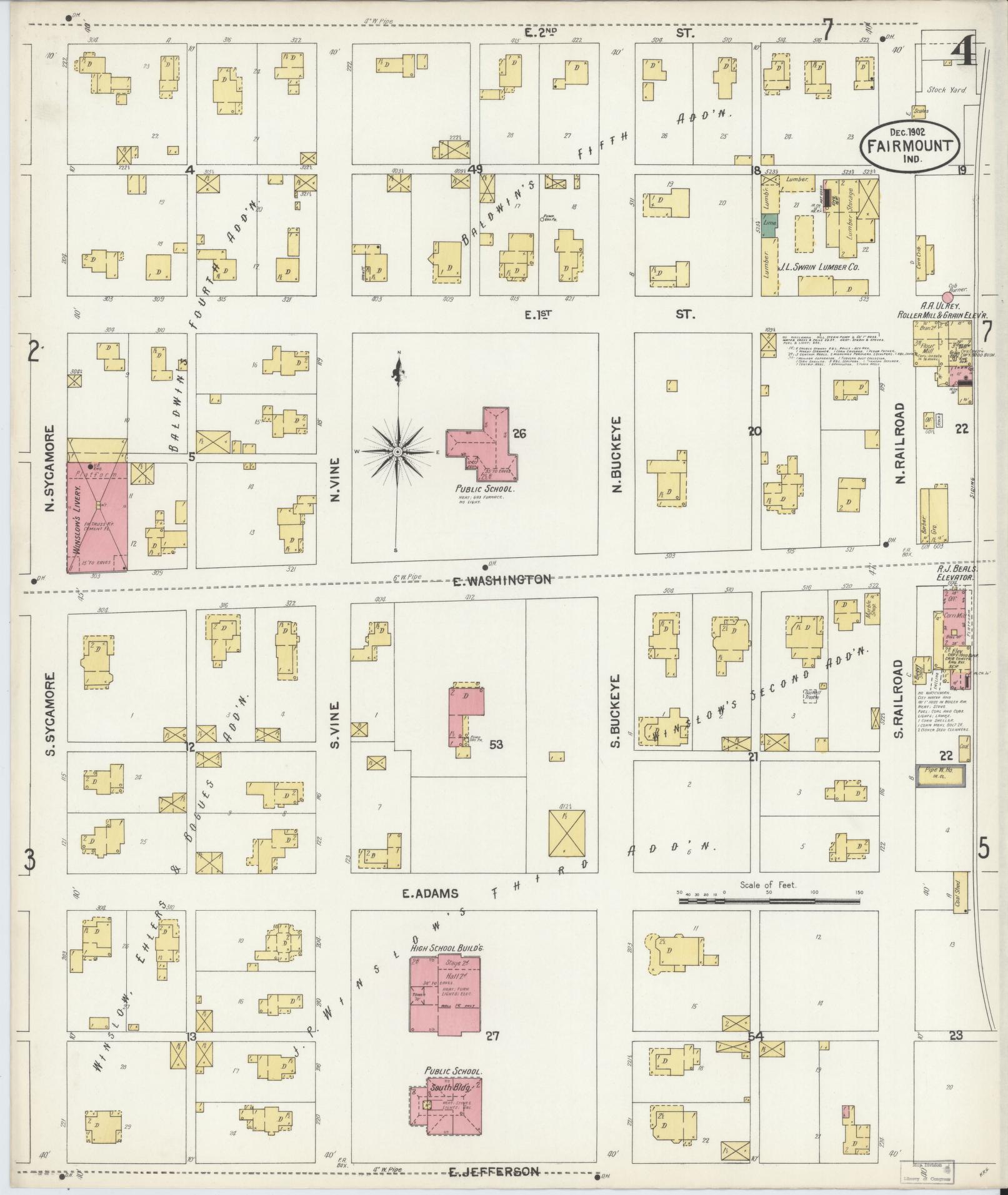 Sanborn Fire Insurance Map from Fairmount, Grant County, Indiana (1902), Sheet #0004 - Complete Map Set gallery image, historic Sanborn map, vintage wall art, Indiana Indiana
