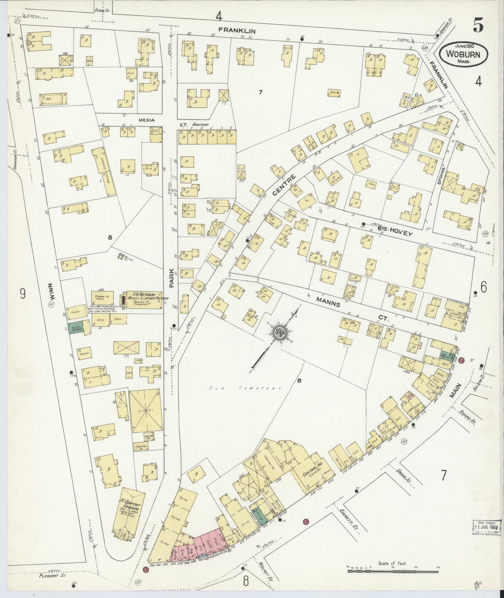 Sanborn Fire Insurance Map from Woburn, Middlesex County, Massachusetts (1910), Sheet #0005 - Complete Map Set gallery image, historic Sanborn map, vintage wall art, Massachusetts Massachusetts