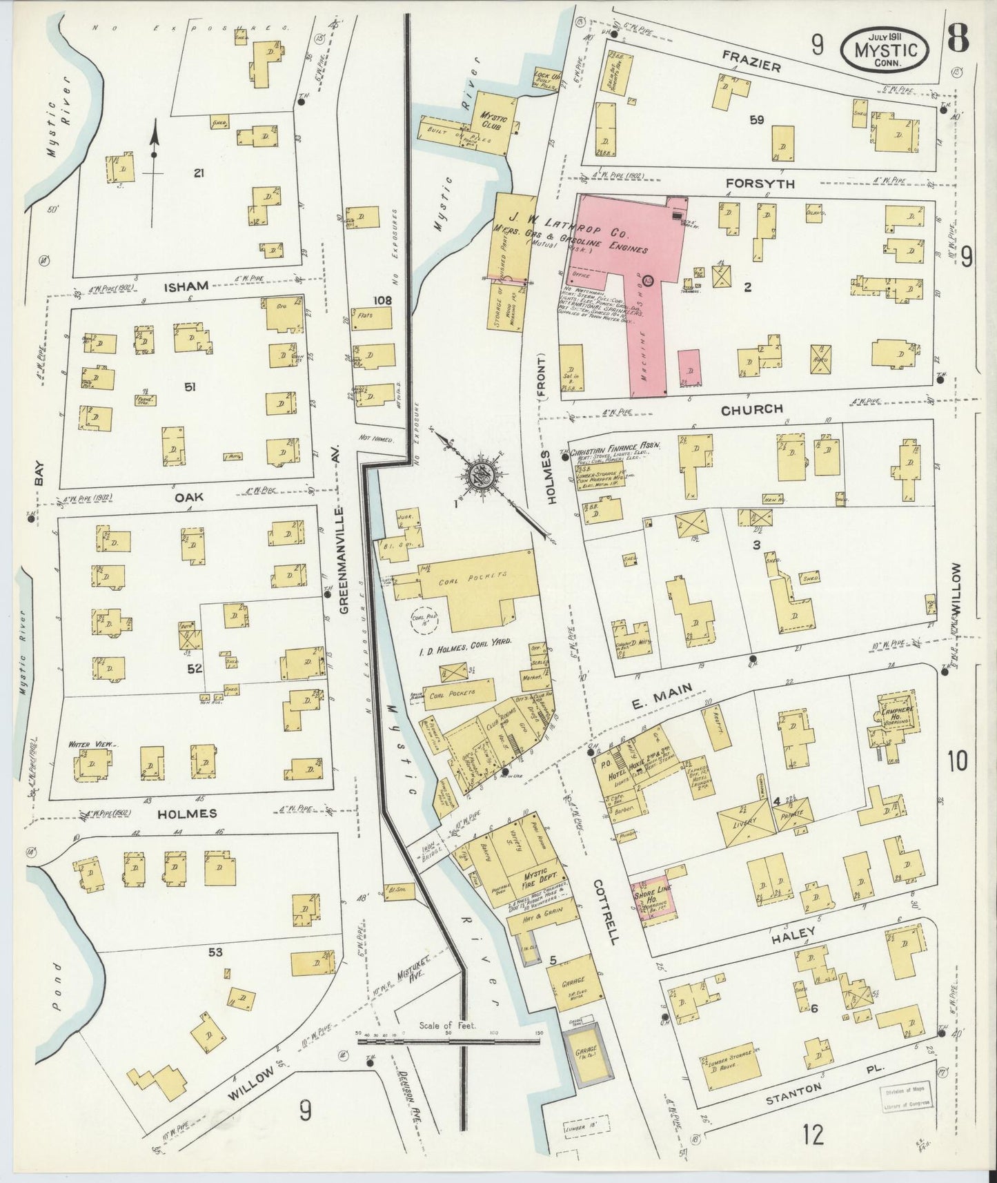 Sanborn Fire Insurance Map from Mystic, New London County, Connecticut (1911), Sheet #0008 - Complete Map Set gallery image, historic Sanborn map, vintage wall art, Connecticut Connecticut