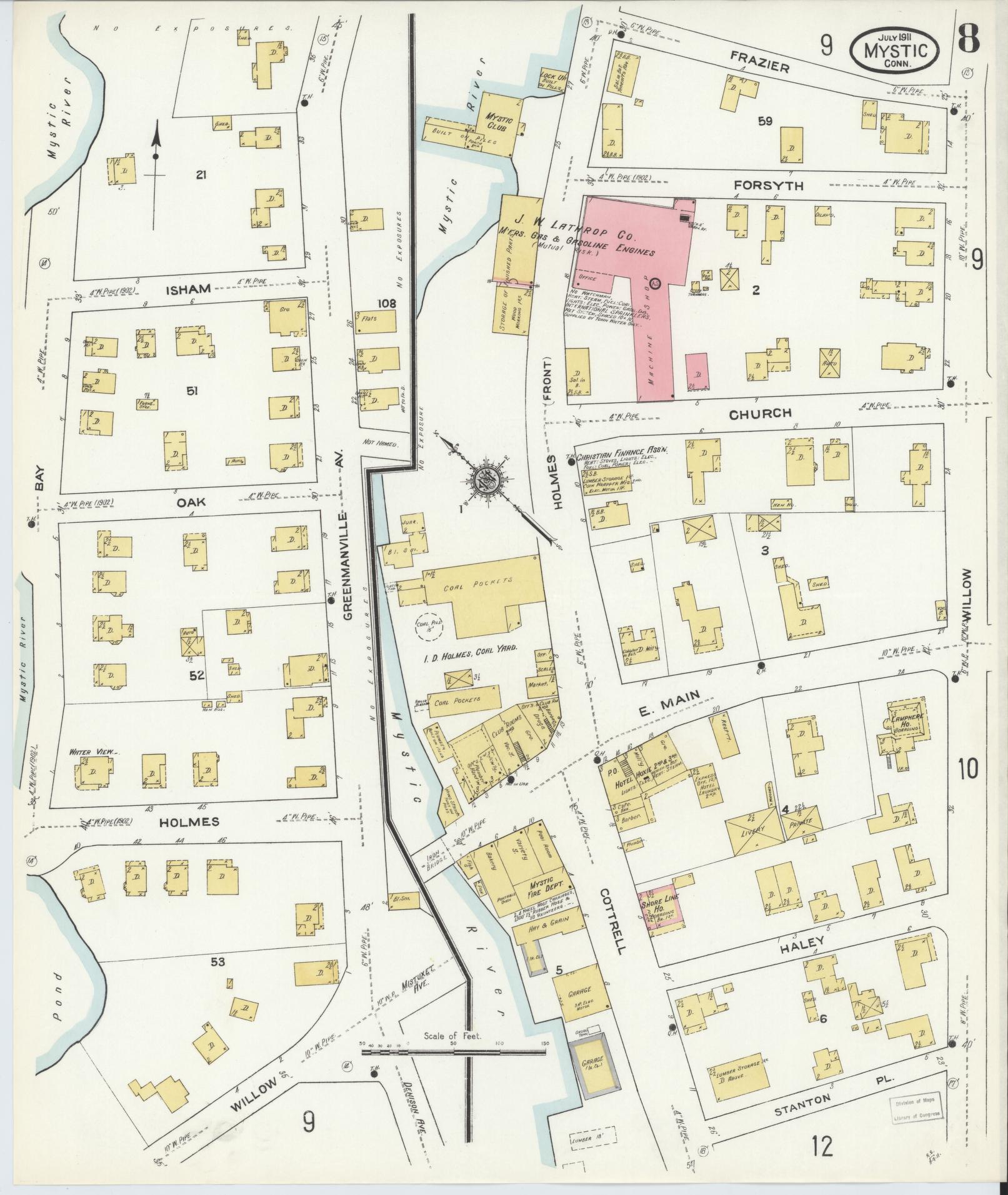 Sanborn Fire Insurance Map from Mystic, New London County, Connecticut (1911), Sheet #0008 - Complete Map Set gallery image, historic Sanborn map, vintage wall art, Connecticut Connecticut