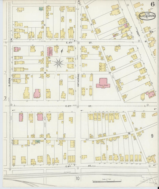 Sanborn Fire Insurance Map from Bloomsburg, Columbia County, Pennsylvania (1896), Sheet #0006 - Historic Sanborn Fire Insurance Map Print, vintage old map wall art, antique decor, genealogy gift, Pennsylvania Pennsylvania map