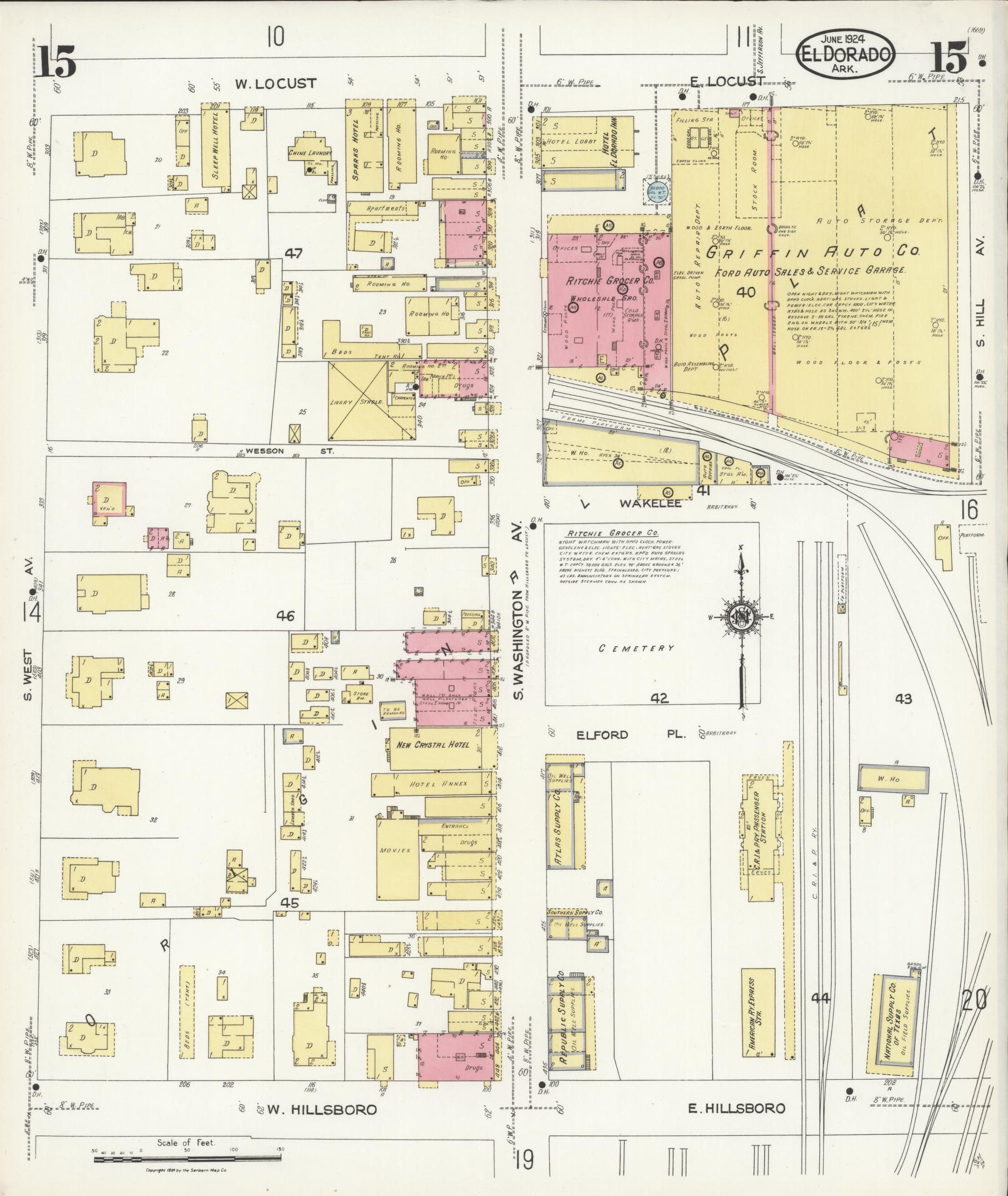 Sanborn Fire Insurance Map from El Dorado, Union County, Arkansas (1924), Sheet #0015 - Complete Map Set gallery image, historic Sanborn map, vintage wall art, Arkansas Arkansas