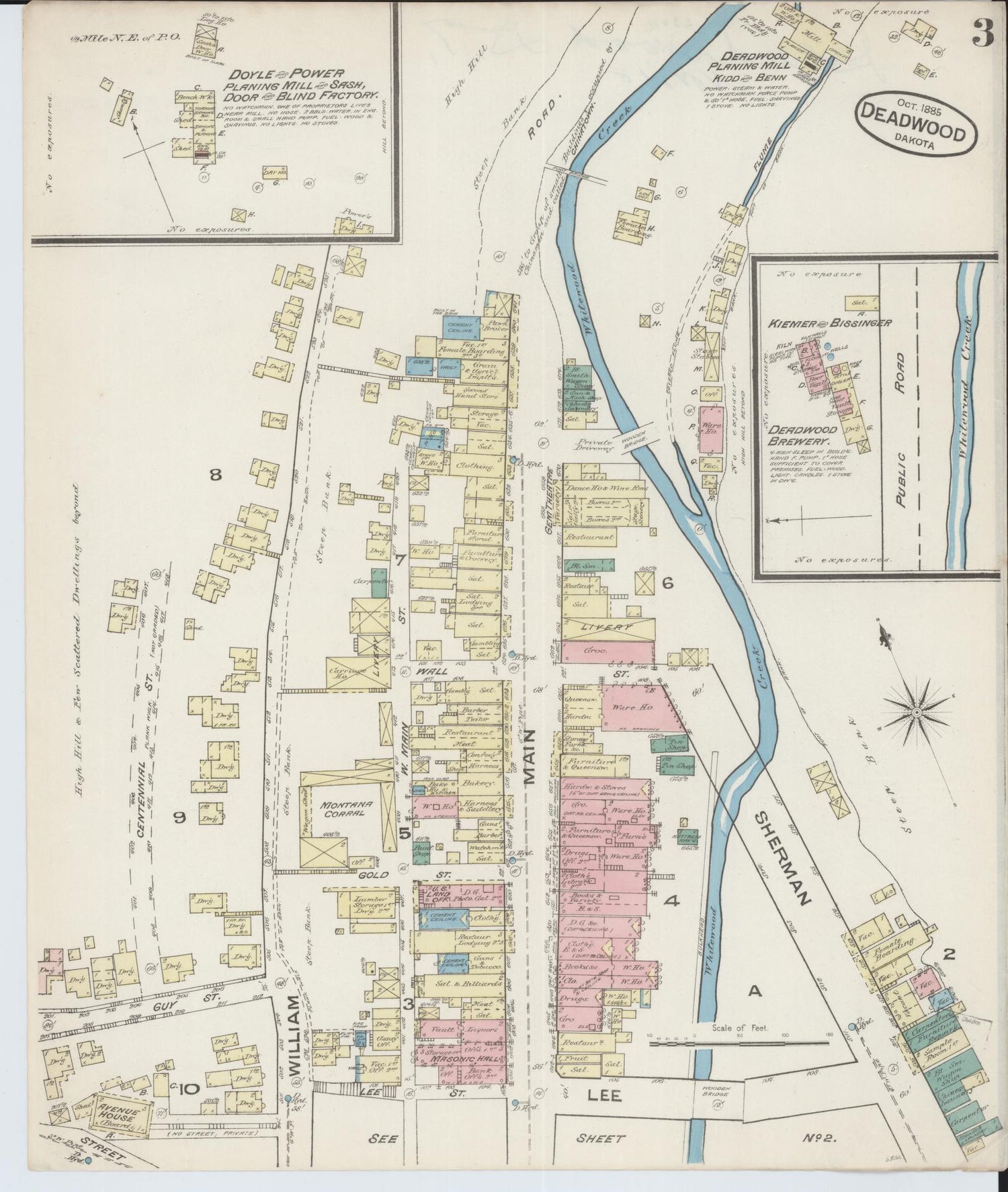 Sanborn Fire Insurance Map from Deadwood, Lawrence County, South Dakota (1885), Sheet #0003 - Historic Sanborn Fire Insurance Map Print, vintage old map wall art, antique decor, genealogy gift, South Dakota South Dakota map