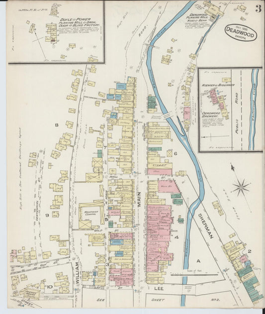 Sanborn Fire Insurance Map from Deadwood, Lawrence County, South Dakota (1885), Sheet #0003 - Historic Sanborn Fire Insurance Map Print, vintage old map wall art, antique decor, genealogy gift, South Dakota South Dakota map