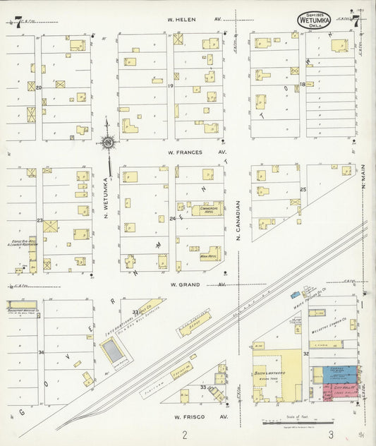 Sanborn Fire Insurance Map from Wetumka, Hughes County, Oklahoma (1925), Sheet #0007 - Historic Sanborn Fire Insurance Map Print, vintage old map wall art, antique decor, genealogy gift, Oklahoma Oklahoma map