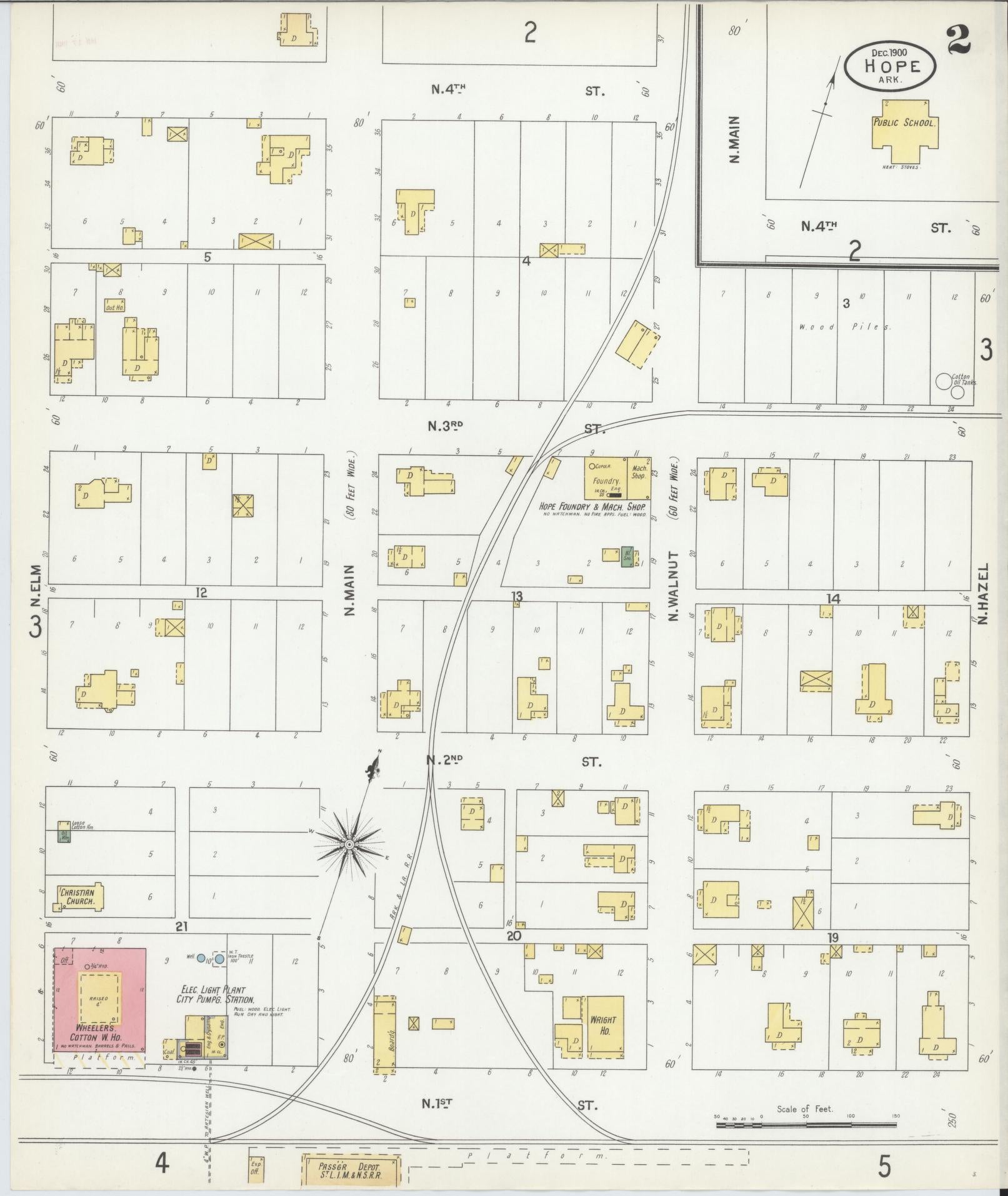 Sanborn Fire Insurance Map from Hope, Hempstead County, Arkansas (1900), Sheet #0002 - Complete Map Set gallery image, historic Sanborn map, vintage wall art, Arkansas Arkansas