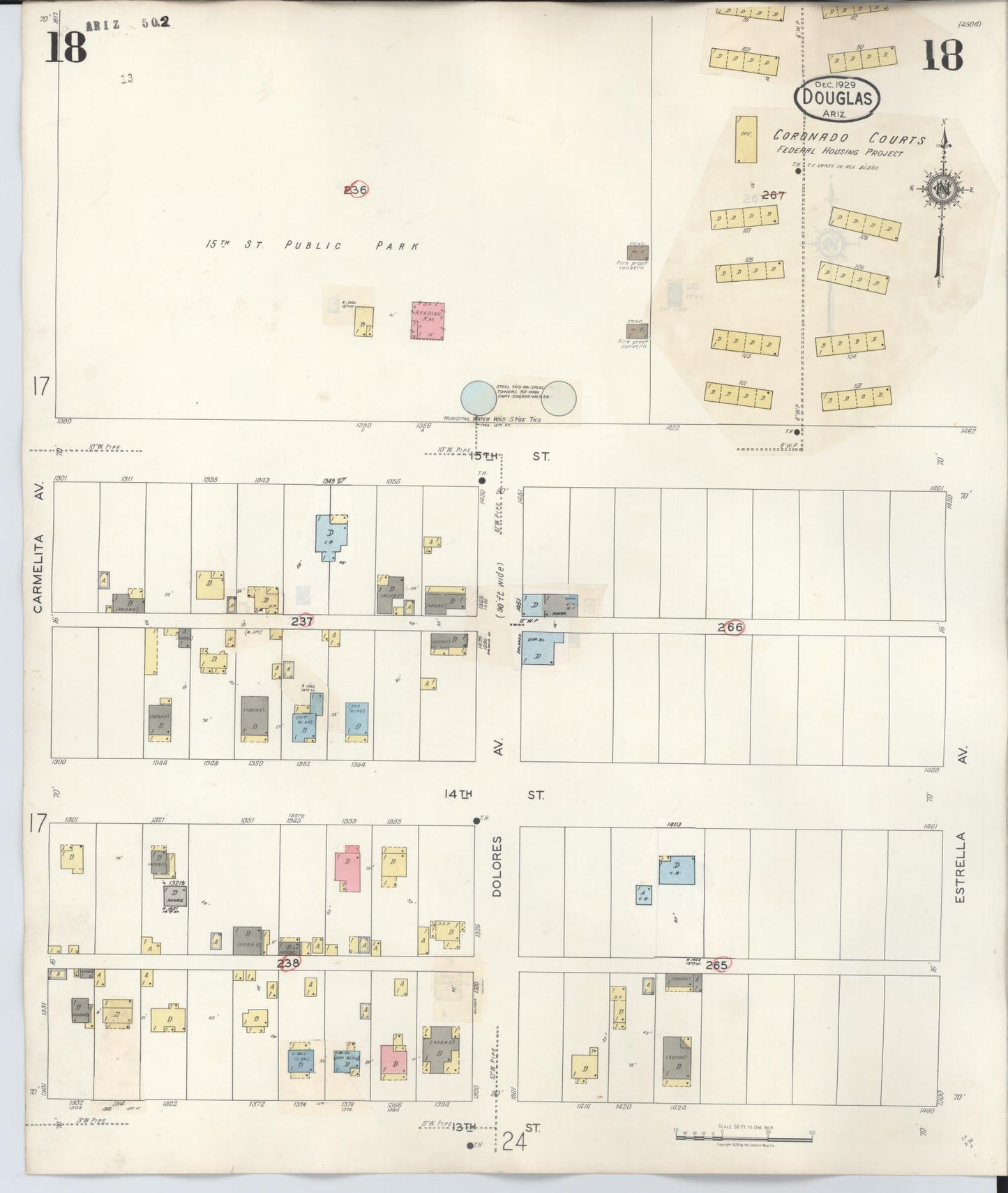 Sanborn Fire Insurance Map from Douglas, Cochise County, Arizona (1947), Sheet #0018 - Complete Map Set gallery image, historic Sanborn map, vintage wall art, Arizona Arizona