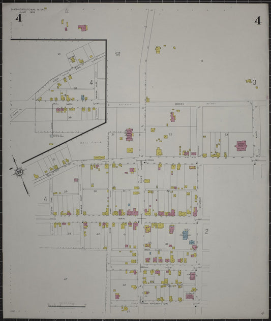 Sanborn Fire Insurance Map from Shepherdstown, Jefferson County, West Virginia (1933), Sheet #0004 - Historic Sanborn Fire Insurance Map Print, vintage old map wall art, antique decor, genealogy gift, West Virginia West Virginia map
