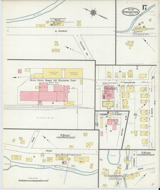 Sanborn Fire Insurance Map from Naugatuck, New Haven County, Connecticut (1910), Sheet #0017 - Historic Sanborn Fire Insurance Map Print, vintage old map wall art, antique decor, genealogy gift, Connecticut Connecticut map