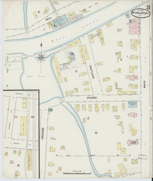 Sanborn Fire Insurance Map from Middleport, Niagara County, New York (1889), Sheet #0003 - Historic Sanborn Fire Insurance Map Print, vintage old map wall art, antique decor, genealogy gift, New York New York map