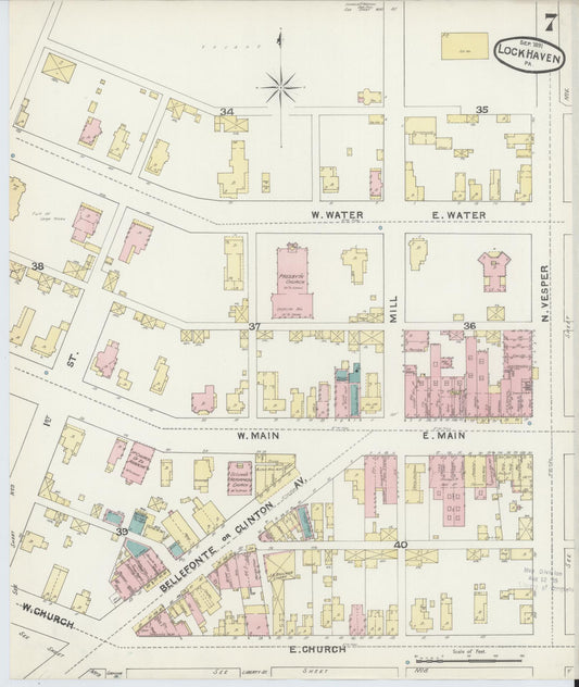 Sanborn Fire Insurance Map from Lock Haven, Clinton County, Pennsylvania (1891), Sheet #0007 - Historic Sanborn Fire Insurance Map Print, vintage old map wall art, antique decor, genealogy gift, Pennsylvania Pennsylvania map