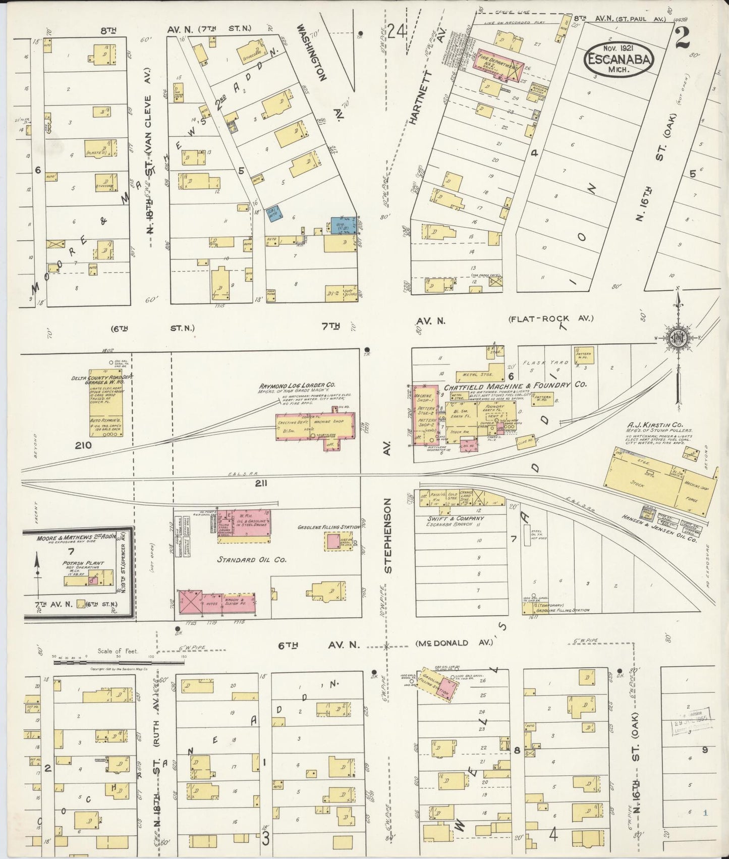 Sanborn Fire Insurance Map from Escanaba, Delta County, Michigan (1921), Sheet #0002 - Historic Sanborn Fire Insurance Map Print, vintage old map wall art, antique decor, genealogy gift, Michigan Michigan map