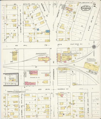 Sanborn Fire Insurance Map from Escanaba, Delta County, Michigan (1921), Sheet #0002 - Historic Sanborn Fire Insurance Map Print, vintage old map wall art, antique decor, genealogy gift, Michigan Michigan map