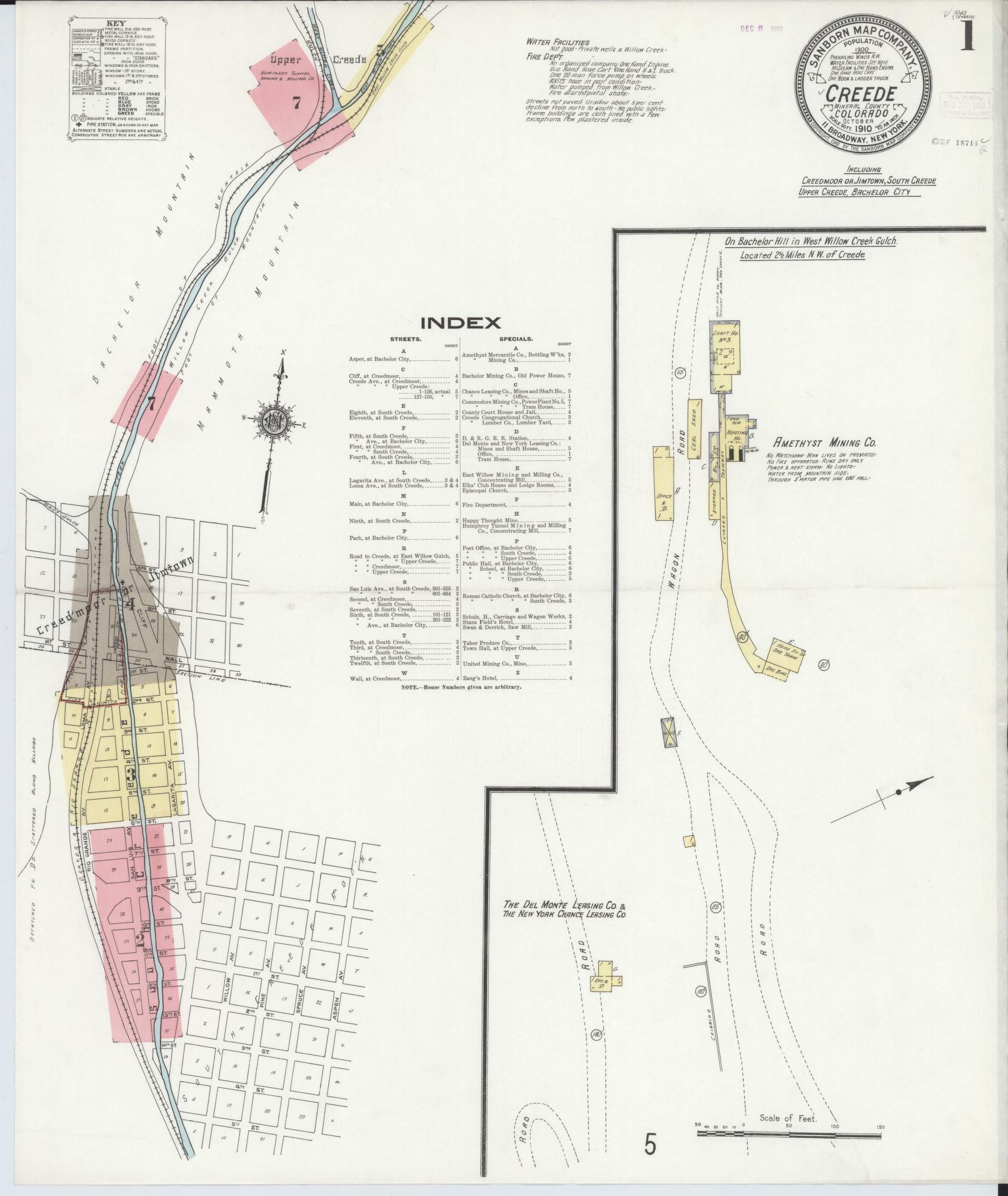 Sanborn Fire Insurance Map from Creede, Mineral County, Colorado (1910), Sheet #0001 - Historic Sanborn Fire Insurance Map Print, vintage old map wall art, antique decor, genealogy gift, Colorado Colorado map