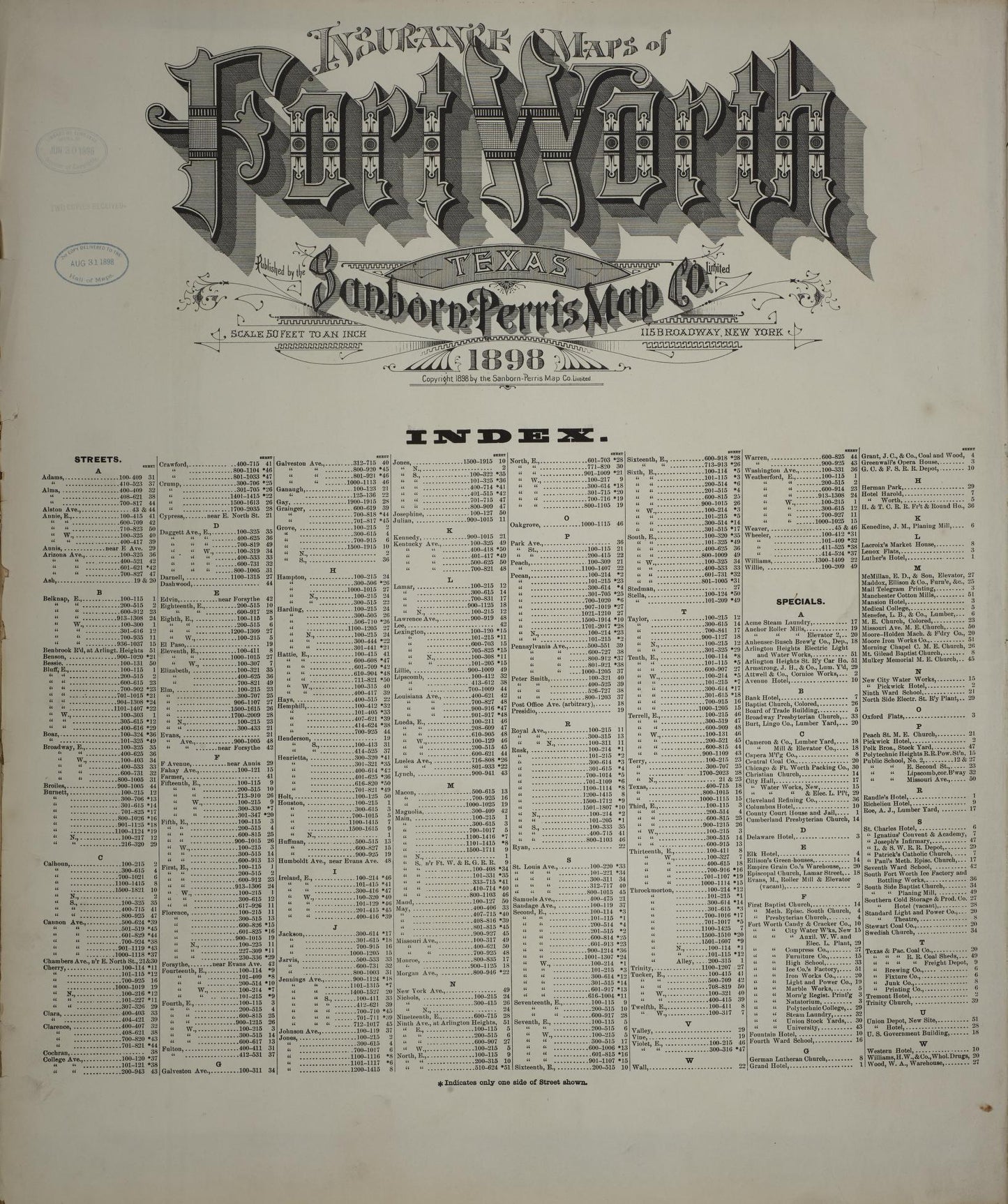 Sanborn Fire Insurance Map from Fort Worth, Tarrant County, Texas. (1898) – Historic Sanborn Fire Insurance Map Print