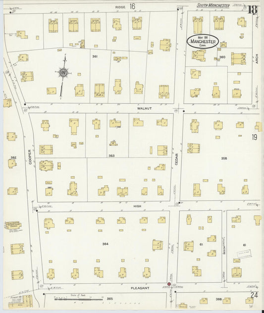 Sanborn Fire Insurance Map from Manchester, Hartford County, Connecticut (1911), Sheet #0018 - Historic Sanborn Fire Insurance Map Print, vintage old map wall art, antique decor, genealogy gift, Connecticut Connecticut map