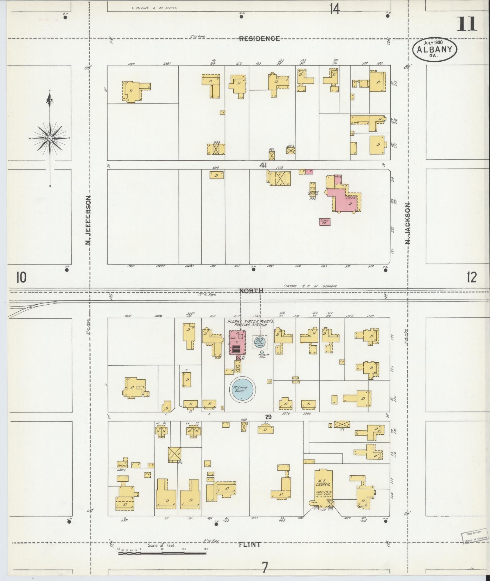 Sanborn Fire Insurance Map from Albany, Dougherty County, Georgia (1900), Sheet #0011 - Historic Sanborn Fire Insurance Map Print, vintage old map wall art, antique decor, genealogy gift, Georgia Georgia map