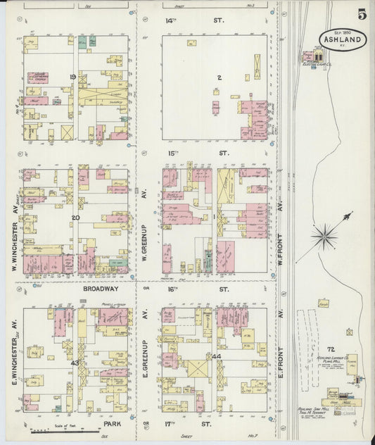Sanborn Fire Insurance Map from Ashland, Boyd County, Kentucky (1890), Sheet #0005 - Historic Sanborn Fire Insurance Map Print, vintage old map wall art, antique decor, genealogy gift, Kentucky Kentucky map