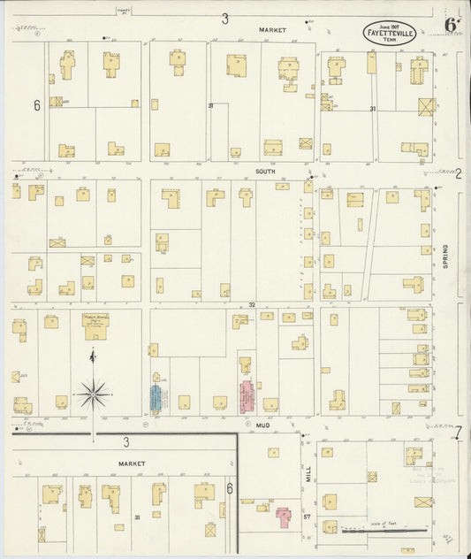 Sanborn Fire Insurance Map from Fayetteville, Lincoln County, Tennessee (1907), Sheet #0006 - Historic Sanborn Fire Insurance Map Print, vintage old map wall art, antique decor, genealogy gift, Tennessee Tennessee map