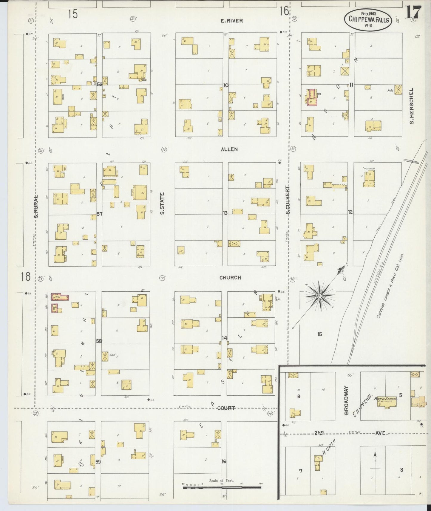 Sanborn Fire Insurance Map from Chippewa Falls, Chippewa County, Wisconsin (1903), Sheet #0017 - Historic Sanborn Fire Insurance Map Print, vintage old map wall art, antique decor, genealogy gift, Wisconsin Wisconsin map