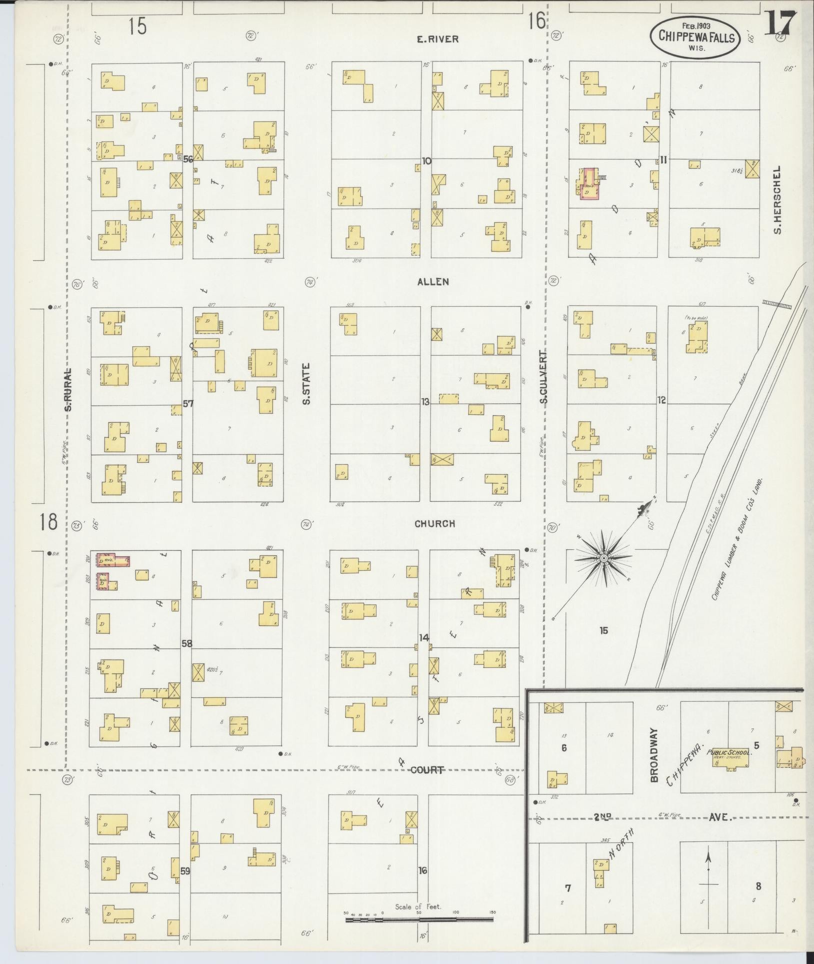 Sanborn Fire Insurance Map from Chippewa Falls, Chippewa County, Wisconsin (1903), Sheet #0017 - Historic Sanborn Fire Insurance Map Print, vintage old map wall art, antique decor, genealogy gift, Wisconsin Wisconsin map