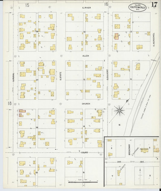 Sanborn Fire Insurance Map from Chippewa Falls, Chippewa County, Wisconsin (1903), Sheet #0017 - Historic Sanborn Fire Insurance Map Print, vintage old map wall art, antique decor, genealogy gift, Wisconsin Wisconsin map