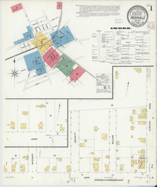 Sanborn Fire Insurance Map from Hicksville, Nassau County, New York (1908), Sheet #0001 - Historic Sanborn Fire Insurance Map Print, vintage old map wall art, antique decor, genealogy gift, New York New York map