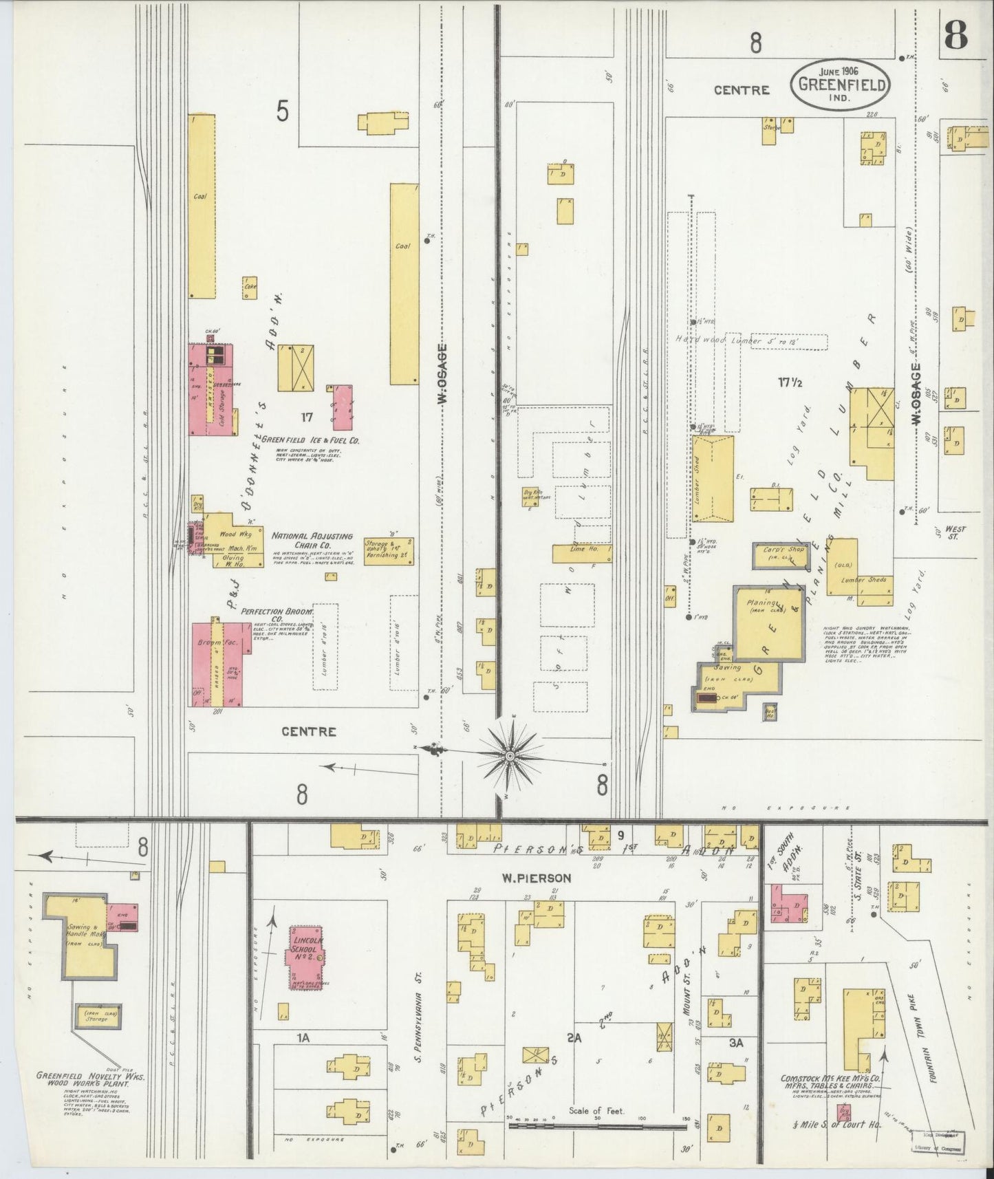 Sanborn Fire Insurance Map from Greenfield, Hancock County, Indiana (1906), Sheet #0008 - Complete Map Set gallery image, historic Sanborn map, vintage wall art, Indiana Indiana