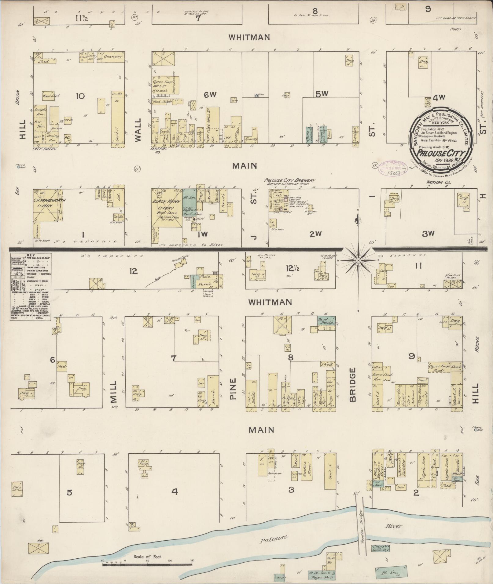 Sanborn Fire Insurance Map from Palouse City, Whitman County, Washington (1888), Sheet #0001 - Historic Sanborn Fire Insurance Map Print, vintage old map wall art, antique decor, genealogy gift, Washington Washington map