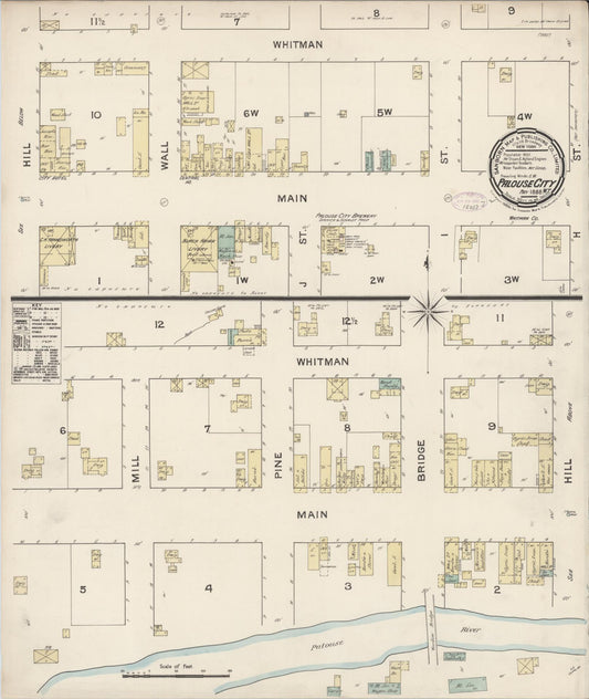 Sanborn Fire Insurance Map from Palouse City, Whitman County, Washington (1888), Sheet #0001 - Historic Sanborn Fire Insurance Map Print, vintage old map wall art, antique decor, genealogy gift, Washington Washington map