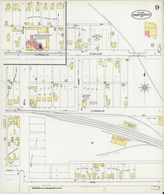 Sanborn Fire Insurance Map from Crawfordsville, Montgomery County, Indiana (1902), Sheet #0009 - Historic Sanborn Fire Insurance Map Print, vintage old map wall art, antique decor, genealogy gift, Indiana Indiana map