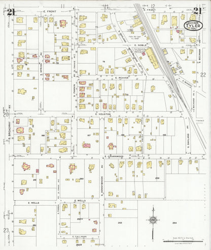 Sanborn Fire Insurance Map from Tyler, Smith County, Texas (1928), Sheet #0021 - Historic Sanborn Fire Insurance Map Print, vintage old map wall art, antique decor, genealogy gift, Texas Texas map