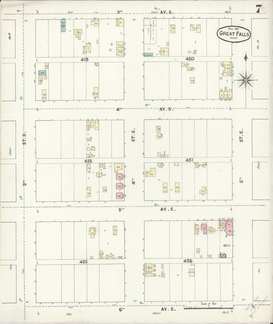 Sanborn Fire Insurance Map from Great Falls, Cascade County, Montana (1891), Sheet #0007 - Historic Sanborn Fire Insurance Map Print, vintage old map wall art, antique decor, genealogy gift, Montana Montana map