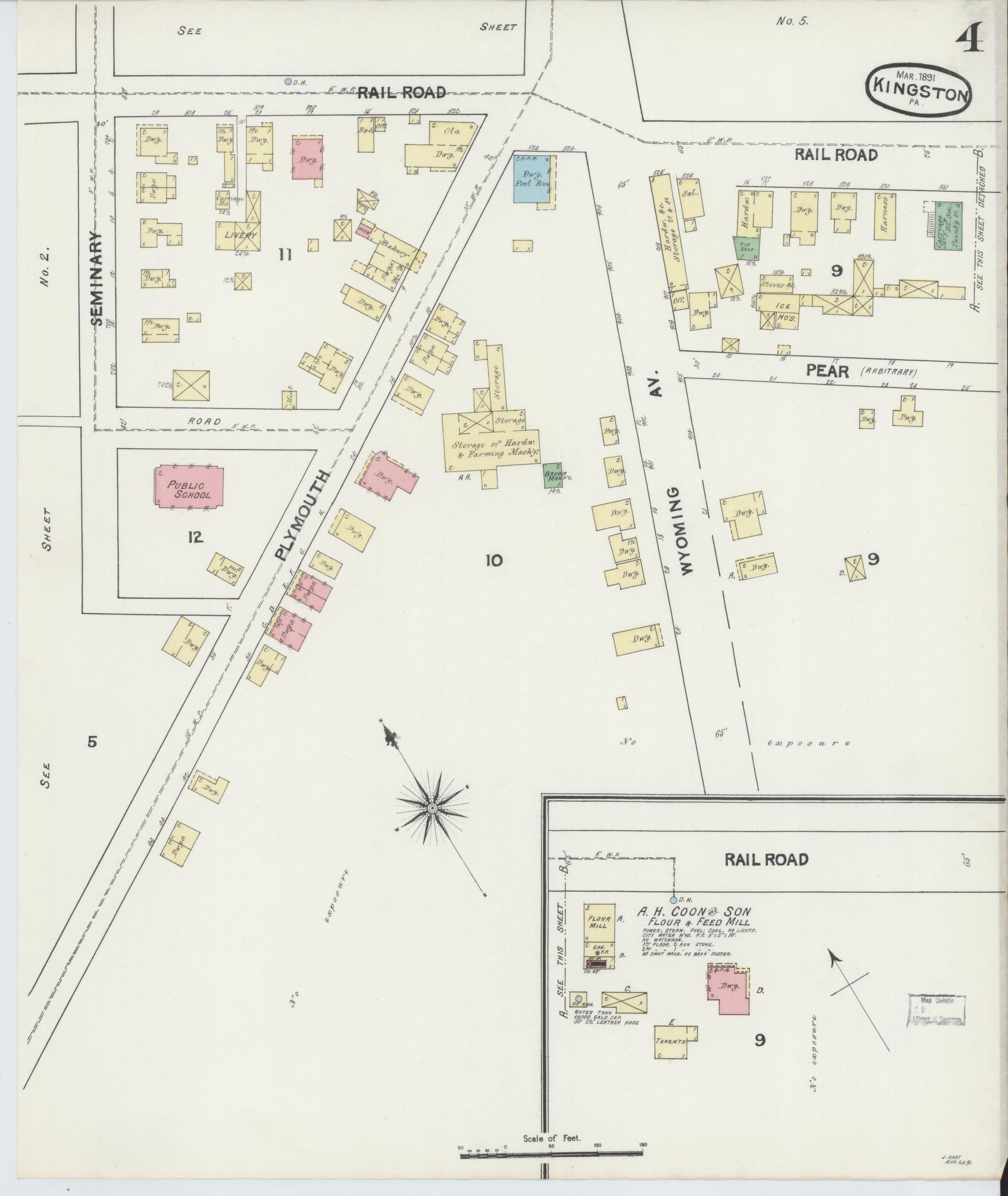 Sanborn Fire Insurance Map from Kingston, Luzerne County, Pennsylvania (1891), Sheet #0004 - Complete Map Set gallery image, historic Sanborn map, vintage wall art, Pennsylvania Pennsylvania