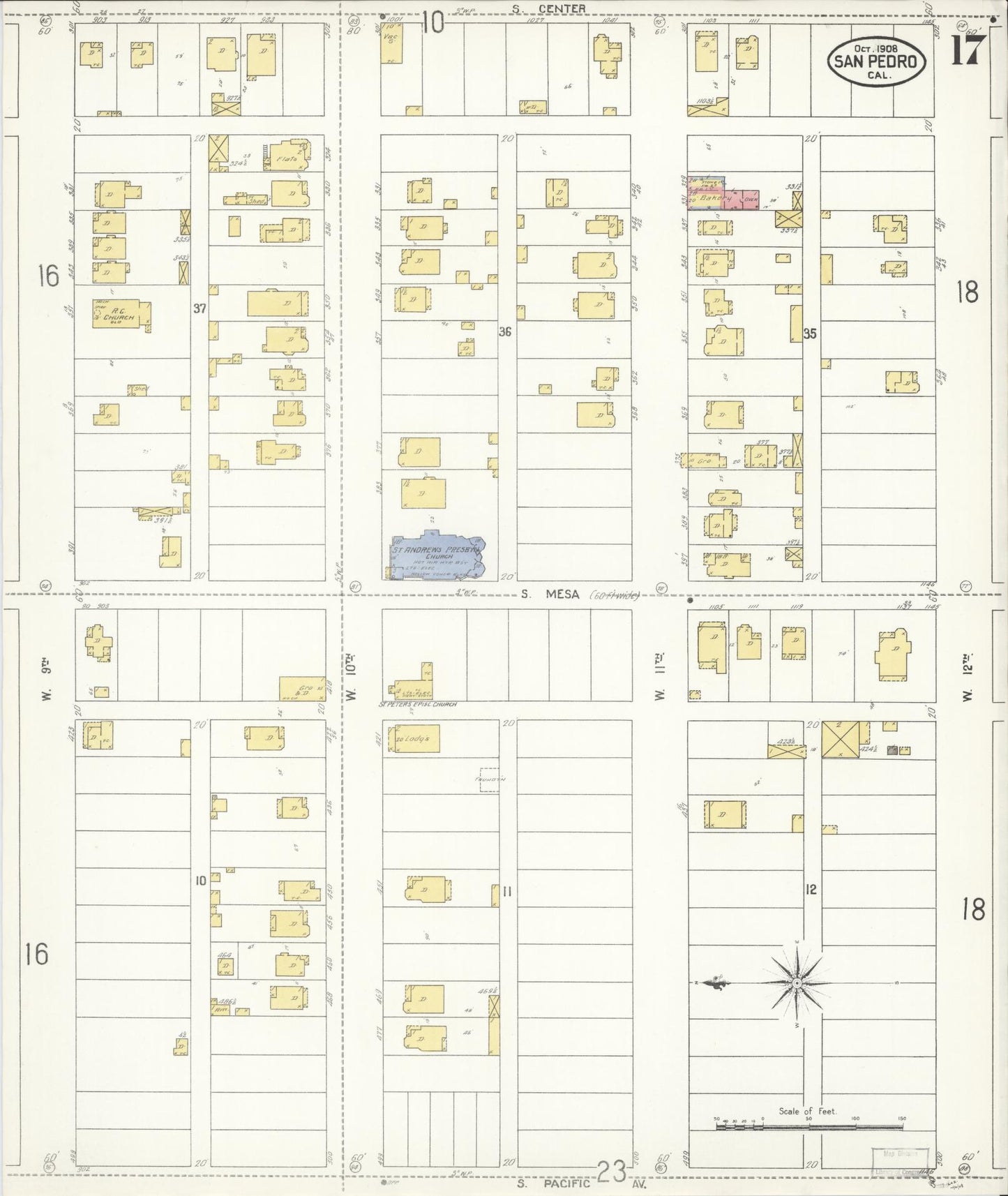 Sanborn Fire Insurance Map from San Pedro, Los Angeles County, California (1908), Sheet #0017 - Complete Map Set gallery image, historic Sanborn map, vintage wall art, California California