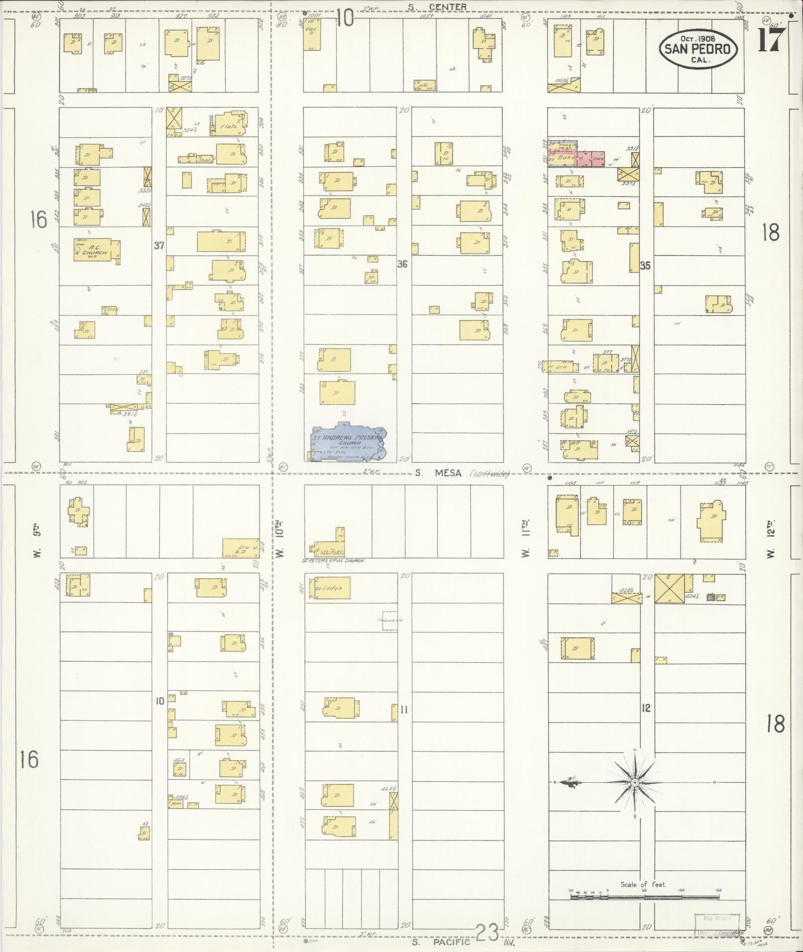 Sanborn Fire Insurance Map from San Pedro, Los Angeles County, California (1908), Sheet #0017 - Complete Map Set gallery image, historic Sanborn map, vintage wall art, California California