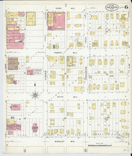 Sanborn Fire Insurance Map from Aberdeen, Brown County, South Dakota (1908), Sheet #0006 - Historic Sanborn Fire Insurance Map Print, vintage old map wall art, antique decor, genealogy gift, South Dakota South Dakota map