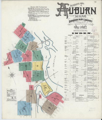 Sanborn Fire Insurance Map from Auburn, Androscoggin County, Maine (1902), Sheet #0001 - Complete Map Set gallery image, historic Sanborn map, vintage wall art, Maine Maine